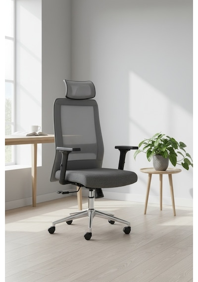 Upstyle Yamaç Başlıklı Ergonomik Çalışma Ve Yönetici Koltuğu Gri 66 125 65 Cm