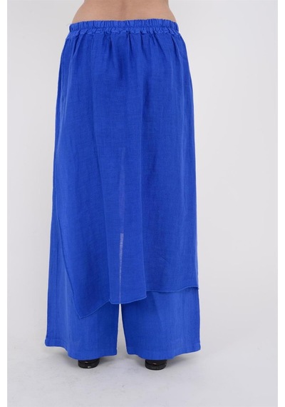 Bohem Stil İtalyan Ham Keten Pantolon Etek-8747 Saks Mavisi
