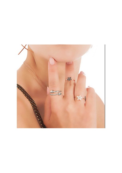 Kuyumcudukkani Elişi Yıldız Şekilli Taşlı Yüzük-10328-r-blk Rose Gold