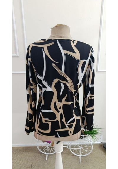 Butik İstanbul Kadın Uzun Kollu Yuvarlak V Yakalı Leopar Desenli Süprem Bluz