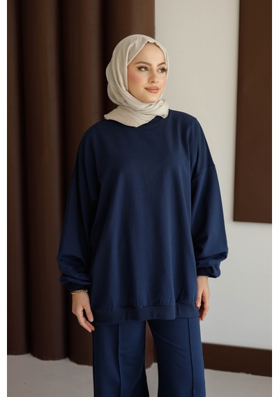 Moonsc Kadın Oversize 2 İplik Tesettür Takım Lacivert