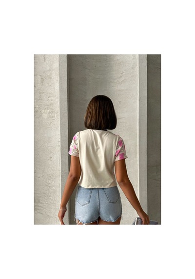 Verymoda Kısa Kollu Dama Desen Tiğişi Bluz D2619 Ham Pembe