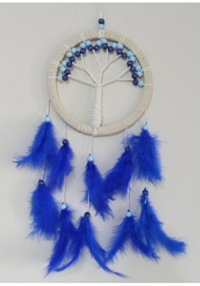 Saks Mavisi Kuş Tüylü Hayat Ağacı Düş Kapanı Dream Catcher Duvar