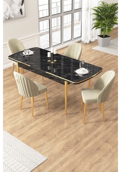 Canisa Edaf Serisi 80x132 Açılabilir Siyah Mermer Desen Mutfak Masa Takımı 4 Krem Sandalye Gold Detay Masa Siyah Mermer Desen Sandalye Krem Gold Ayak Canisa Edaf Serisi 80x132 Açılabilir Siyah Mermer Desen Mutfak Masa Takımı 4 Krem Sandalye Gold Detay Masa Siyah Mermer Desen Sandalye Krem Gold Ayak