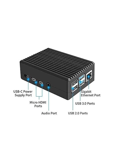 Raspberry Pi 4 Alüminyum Muhafaza Kutusu Soğutmalı - Siyah