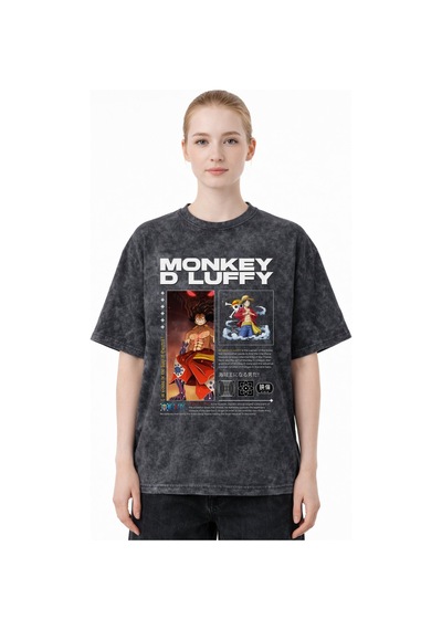 Monkey D. Luffy Gear 5 One Piece Anime Baskılı Unisex Oversize Es Siyah