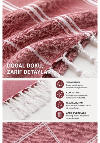 Sultan Peştemal Havlu 100 Pamuklu Deniz Plaj Banyo Peştemali 100x180 Cm Bordo