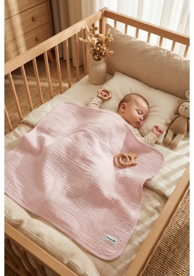 4 Katlı Müslin Bebek Battaniyesi Hafif Ve Yumuşak Dokulu Mevsimlik Çok Amaçlı Örtü 110x110 Cm Pembe