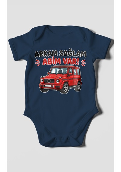 Morivokids Arkam Sağlam Abim Var Kısa Kollu Bebek Body %100 Pamuk Lacivert