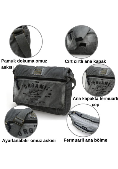 Dark Cotton 8128 Kanvas Omuz Postacı Gri 15.6 İnç Laptop Çantası