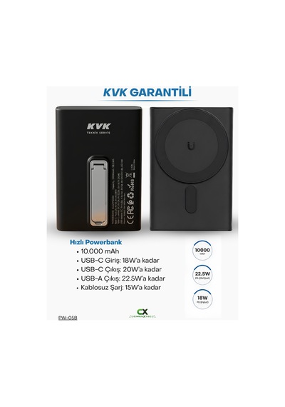 Kablosuz Şarj Destekli Powerbank Siyah -10.000 Mah 22,5w