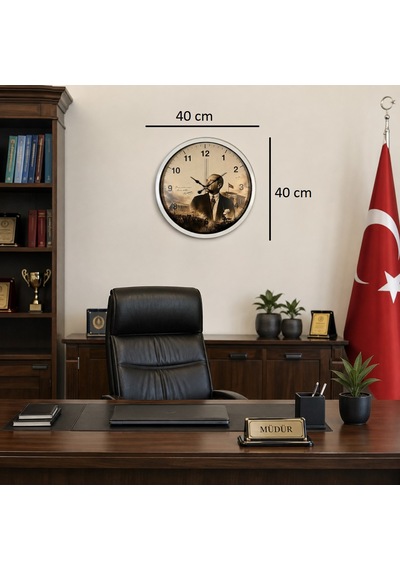 Büro Ev Ofis Dekoru İçin 40cm Beyaz Metal Ulu Önder Prestij Duvar Saati Diğer
