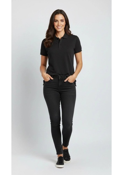Novalisse Kadın Polo Yaka Tişört Pike Kumaş Kısa Kol Regular Fit Yazlık T-shirt - Siyah Çoklu Renk