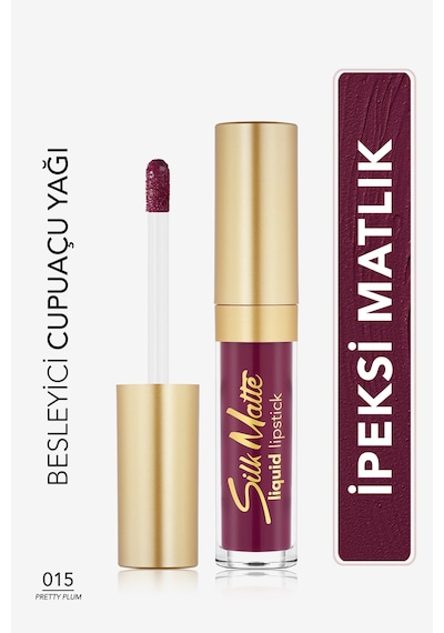 Flormar Kadife Dokulu Likit Mat Ruj (MÜRDÜM RENGİ)-silk Matte Liquid Lipstick-015 Pretty Plum-8690604505425