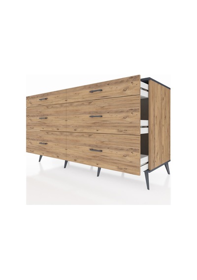 Kronos Konsol 6 Çekmeceli 176x59x99 Çam-antrasit/çam Antrasıt/atlas Çam - Atlas Çam