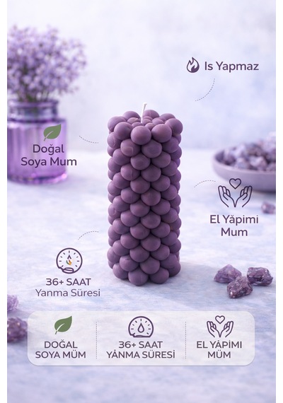 Soya Mum,dekoratif Lüks & El Yapımı Doğal Mum,uzun Yanma Süreli Şık Ev Hediyesi,ev Süsü Mor 360 G Mor