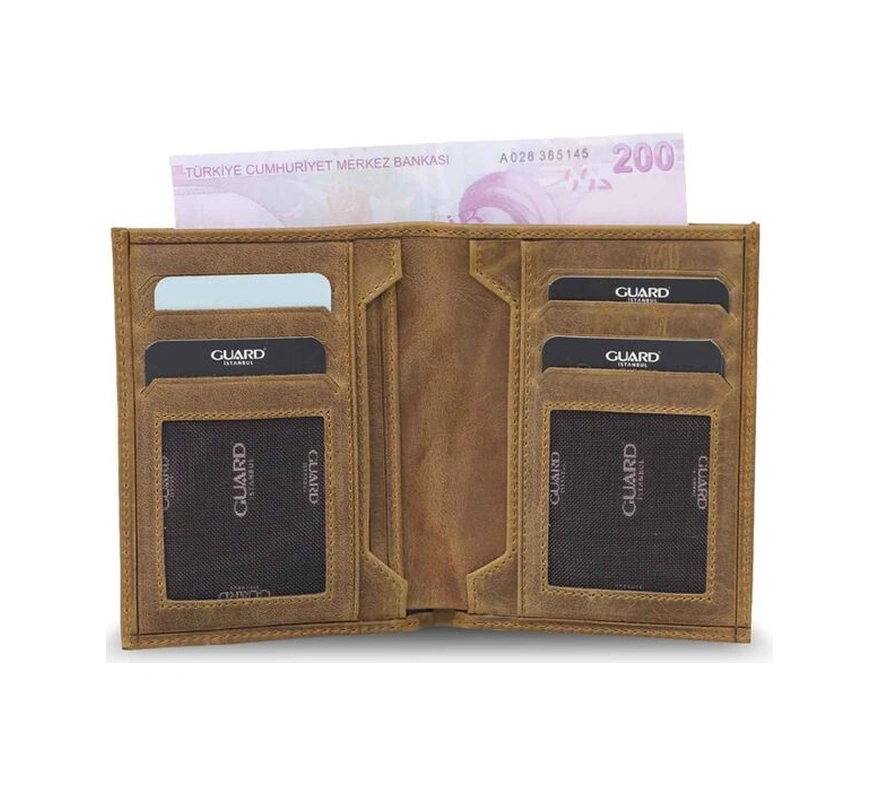 Guard Antik Taba Gizli Kartlıklı Deri Erkek Cüzdanı Çok Renkli