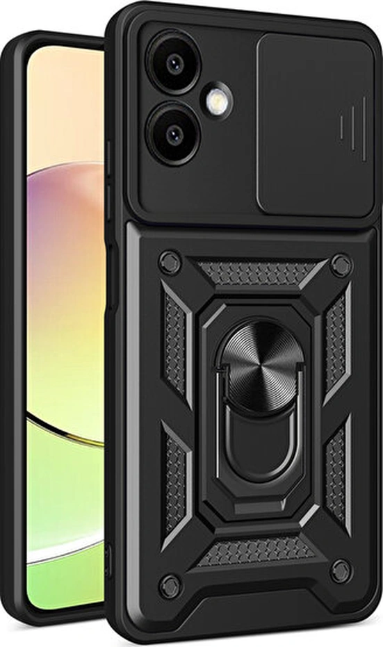 Fibaks Galaxy A06 Uyumlu Kılıf Kamera Korumalı Sürgülü Yüzüklü Armor Military Tank Koruyucu Kapak