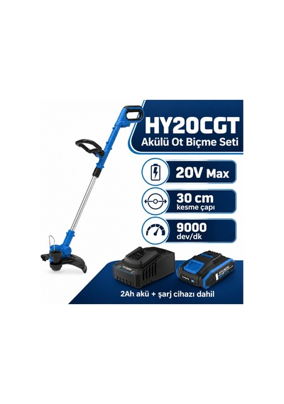 Hyundai Hy20cgt 20v Akülü Ot Biçme Ve Çim Kenar Kesme Seti 30 Cm 2ah Akü Ve Şarj Dahil