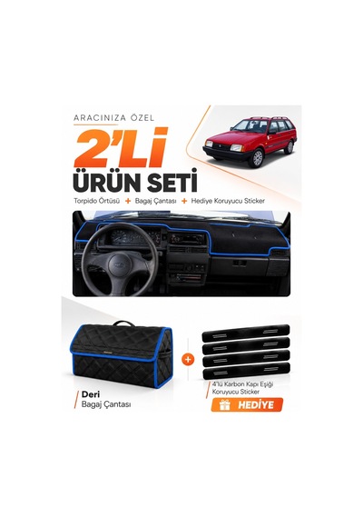 E-biz Lada Samara Enjeksiyonlu 1990-2004 Uyumlu Torpido Örtüsü + Deri Çanta - Siyah-mavi - Ld002