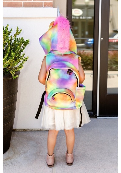 Unisex Çocuk Su Geçirmez Unicorn Tasarımlı Çıkarılabilir Kapüşonlu Sırt Çantası Çok Renkli
