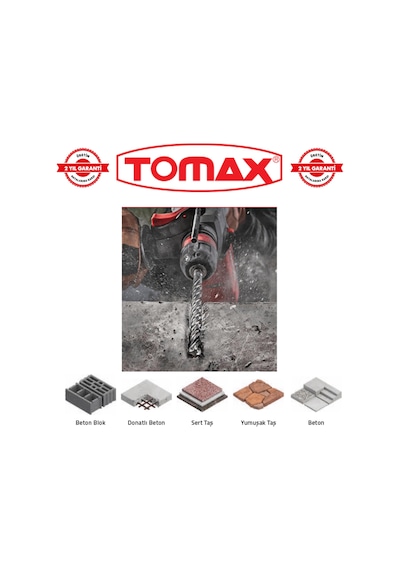 Tomax Sds Plus 10x210 Mm 4 Elmaslı Beton Ve Duvar Delme Matkap Ucu 5'li Paket Crmo