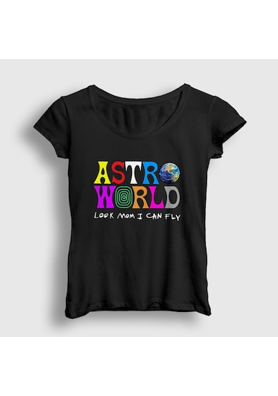 Presmono Kadın Astroworld V3 Travis Scott T-shirt Siyah