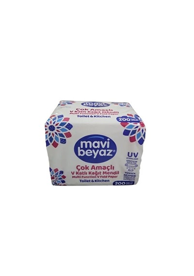 Mavi Beyaz 2 Paket Çok Amaçlı V Katlama Kağıt Mendil 400 Yaprak Uv Sterilize