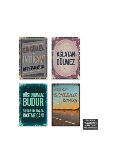 Ps1006 - Türkçe Retro Mdf Ahşap Poster Set 4 Adet - 20x30cm - 848607173