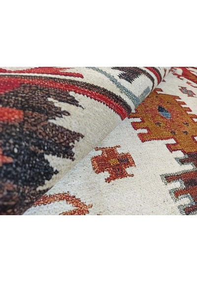 Krem Ve Çok Renkli Geometrik Desenli Halı - 12479ou Krem - Bordo