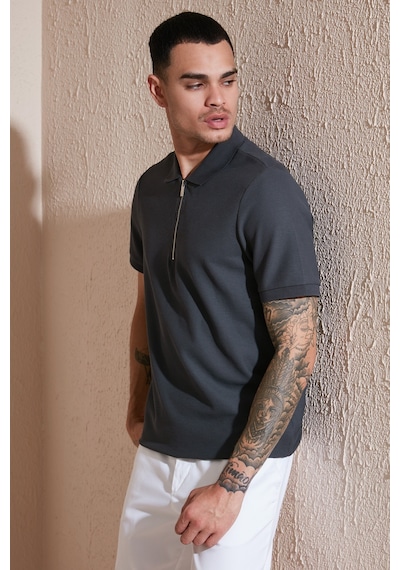 Buratti Pamuklu Regular Fit Fermuarlı Erkek Polo Yaka T Shirt 5902434 Antrasit