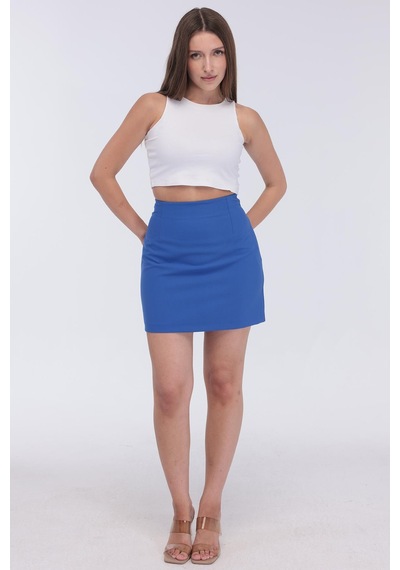 Selectmoda Kadın Gizli Fermuarlı Çok Renkli Mini Etek Mavi
