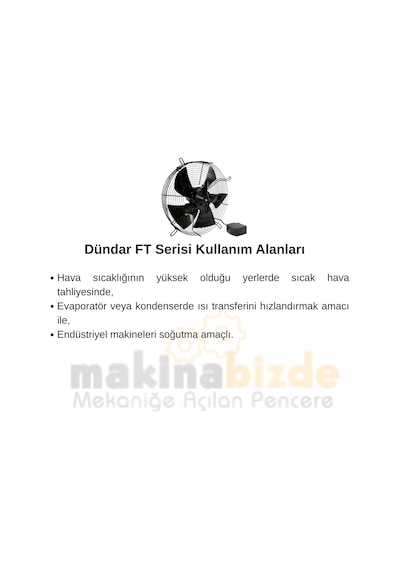 Dündar 40 cm FT 40 230 watt 4800 m3/h 1420 DD 380/400 volt Trifaze Aksiyal Tip Emiş Soğutma Fanı