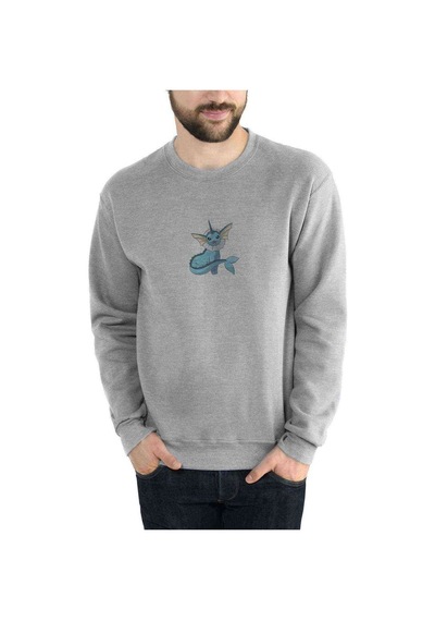 Pokemon Vaporeon Baskılı Gri Erkek Örme Sweatshirt