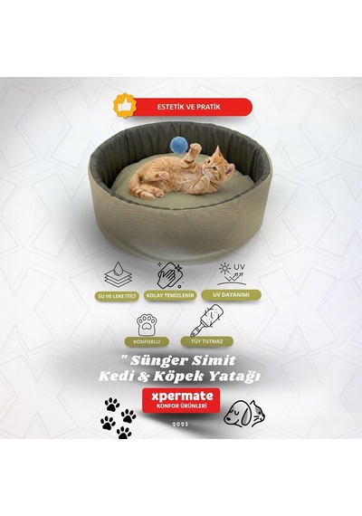 Kedi Ve Köpek Yatağı Küçük Irk Köpek Yuvası Sünger Simit Bej Antrasit, 45 Cm
