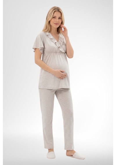 Mecit Pijama Mecit 6403 Sabahlıklı Lohusa Pijama Takımı Vizon