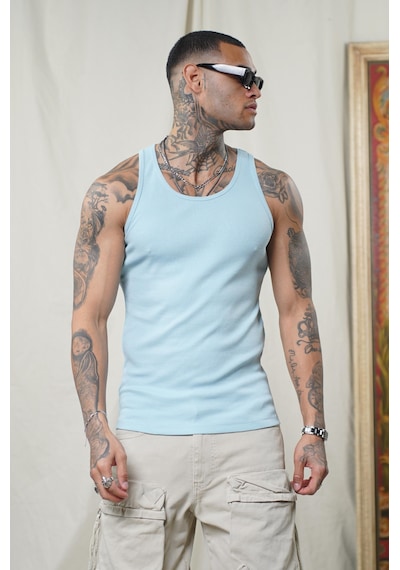 Slim Fit Kaşkorseli Esnek Düz Erkek Sporcu Atlet Açık Mavi