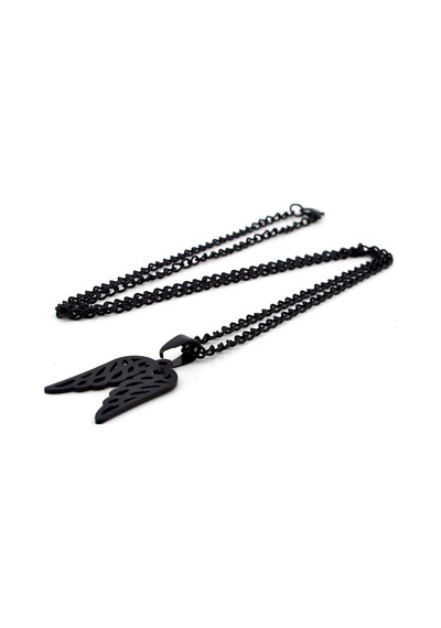 Melek Kanadı Angel Kanat Siyah Çelik Unisex Kolye Q0269 Çelik
