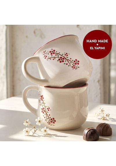 Aryıldız Rosella 2 Li Seramik Kupa Kırmızı 150 Ml Çok Renkli