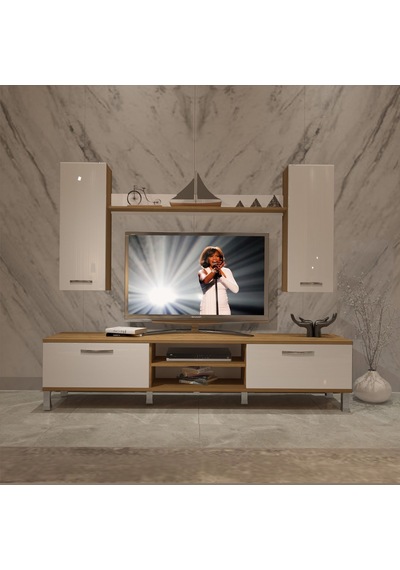 Decoraktiv Eko 7 Mdf Dvd Krom Ayaklı Tv Ünitesi Tv Sehpası Pera - Beyaz