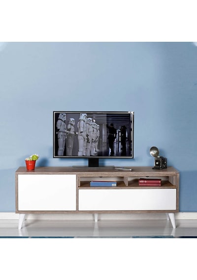 Retro Wide Kapaklı Çekmeceli Tv Sehpası Latte-Diamond Beyaz