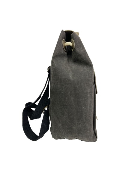 Old Cotton Cargo Deri Kanvas Tek Bölmeli Büzgülü Kapaklı Vintage Disayn Sırt Gezi Çantası Gds Erica Bag 7120 Siyah