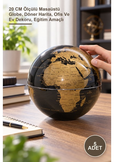 5 Adet Masa Üstü Dönen Dünya Küre 20 Cm Ölçülü Masaüstü Globe, Döner Harita, Ofis Ve Ev Dekoru, Eğitim Amaçlı