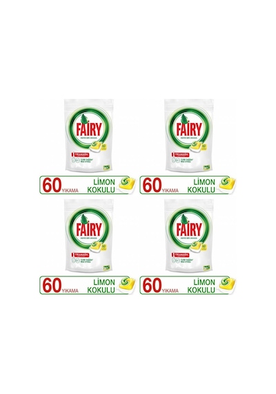 Fairy Hepsi Bir Arada Limon Kokulu Bulaşık Makinesi Deterjanı 4 x 60 Tablet