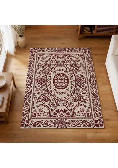 Kartela Halı Veso Halı Kaymaz Taban Makinede Yıkanabilir Halı Bordo - 60 X 90 Cm