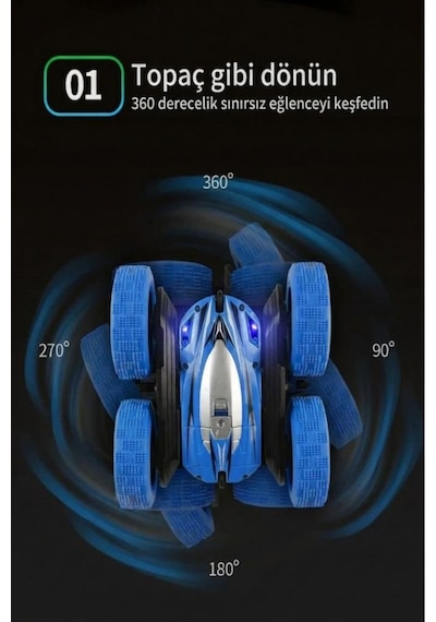 Uzaktan Kumandalı 5 Fonksiyonlu Işıklı Şarjlı 360 Derece Dönebilen Oyuncak Akrobat Araba Mavi