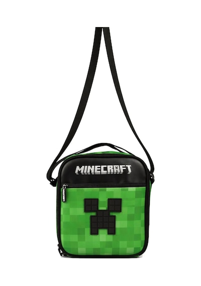 Minecraft İki Bölmeli Erkek Çocuk Okul Beslenme Çantası Minecraft Kabartmalı - Siyah - Yeşil - 26611