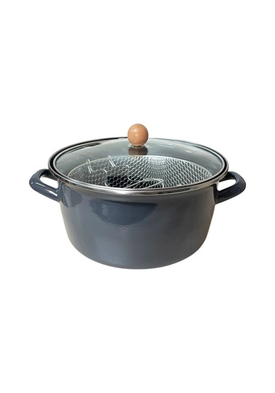 Lüks Emaye Kızartma Tenceresi 22 Cm Gri