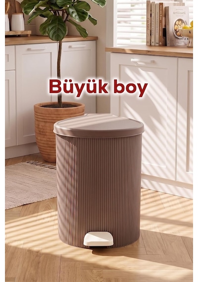 Tr 0709-2 Stil 3lü Yuvarlak Pedallı İçi Kovalı Çöp Kovası Seti - Banyo Mutfak Çöp Kovası Takımı Mokka Diğer