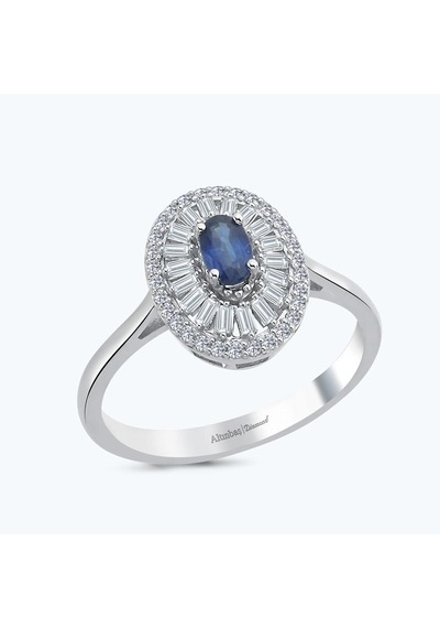 Altınbaş Pırlanta Safir Baget Yüzük Erm924s-14k Beyaz Altın